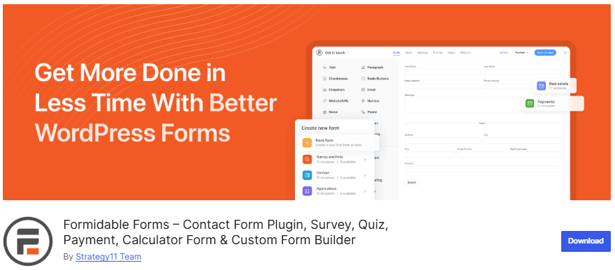 Top 15 WordPress Survey Plugins to Enable Surveys on Your Website 2 Formidable Forms WordPress plugin